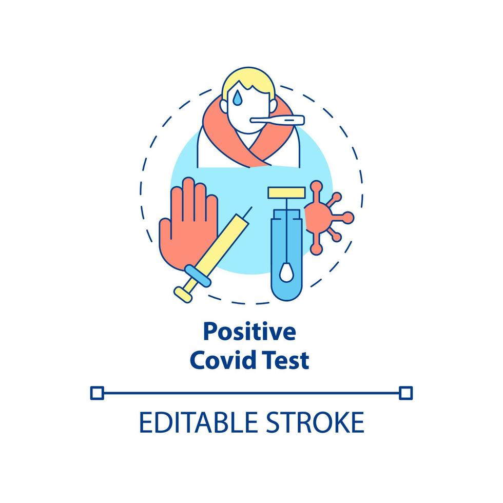 Positive covid test concept icon. Contraindications to covid vaccines abstract idea thin line illustration. Delaying vaccination process. Vector isolated outline color drawing. Editable stroke