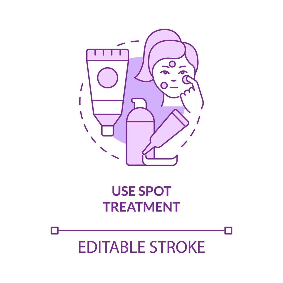 Use spot treatment purple concept icon. Acne treatment. Skincare routine abstract idea thin line illustration. Isolated outline drawing. Editable stroke. Roboto-Medium, Myriad Pro-Bold fonts used vector