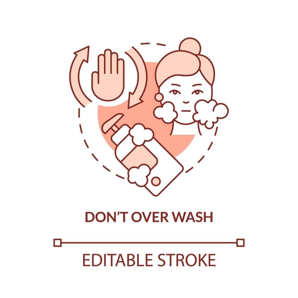 Dont overwash terracotta concept icon. Skincare procedure to restrict abstract idea thin line illustration. Isolated outline drawing. Editable stroke. Roboto-Medium, Myriad Pro-Bold fonts used vector