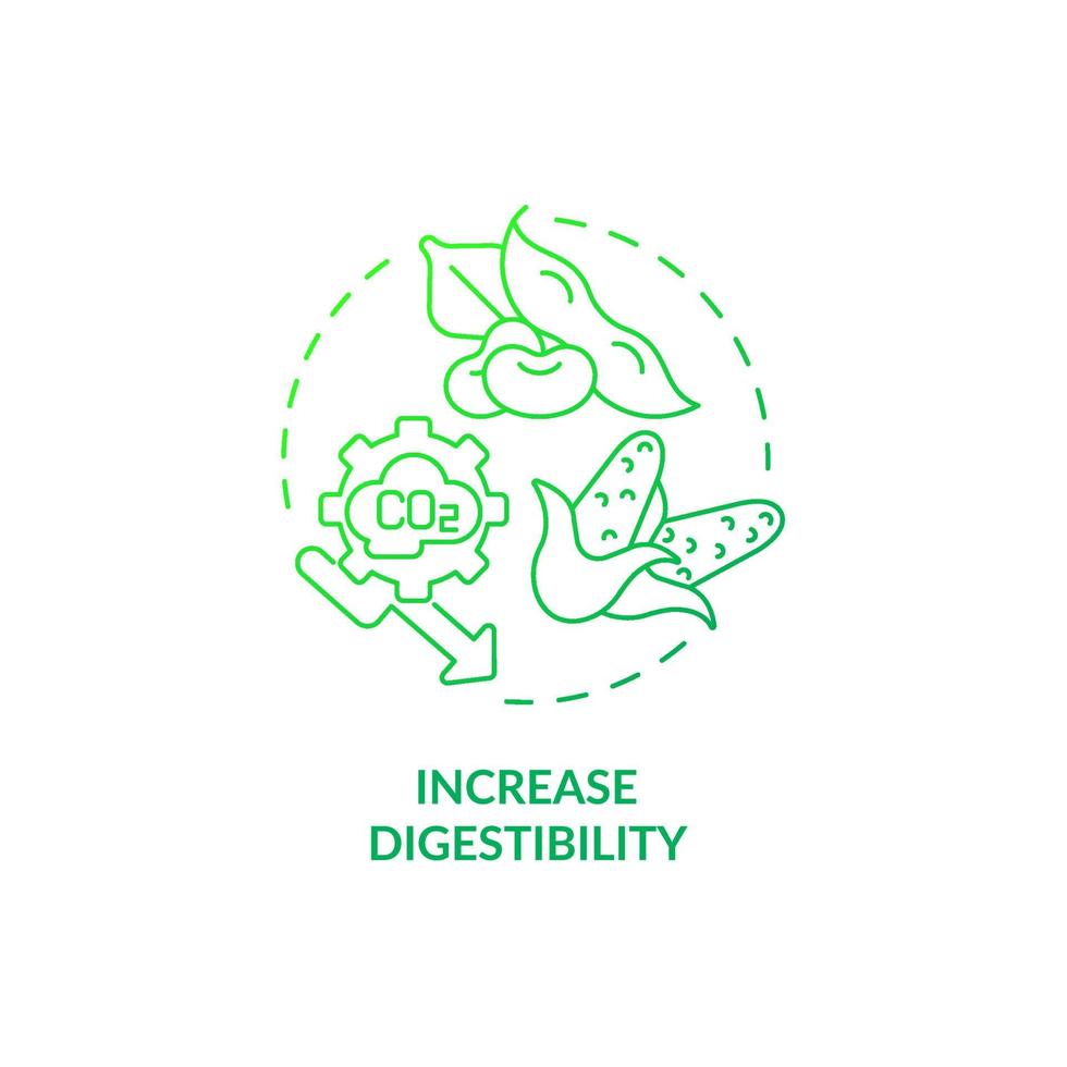 Increase digestibility green gradient concept icon. Livestock greenhouse gases reduction abstract idea thin line illustration. Isolated outline drawing. Roboto-Medium, Myriad Pro-Bold fonts used vector