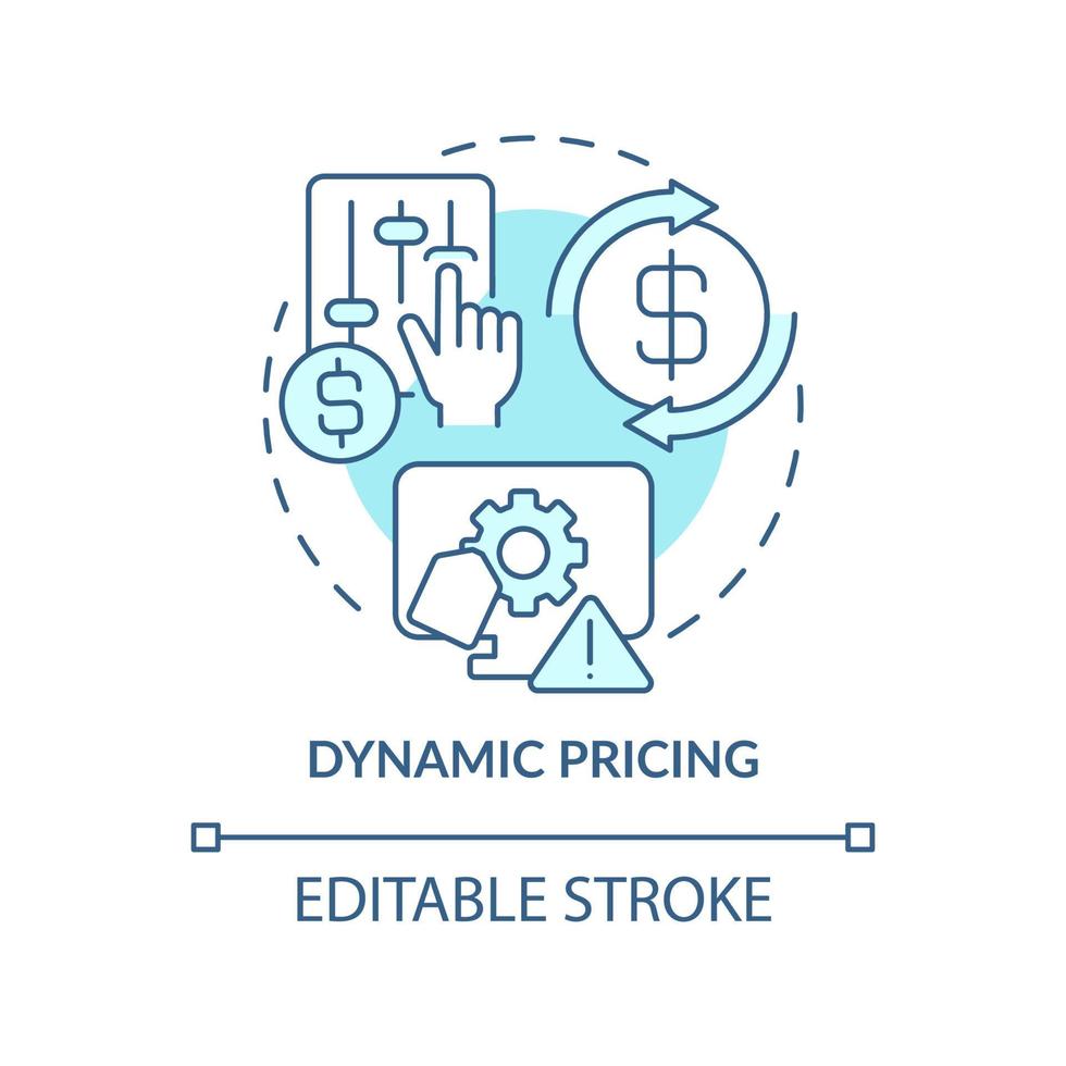 Dynamic pricing turquoise concept icon. Changing market dynamics abstract idea thin line illustration. Isolated outline drawing. Editable stroke. Roboto-Medium, Myriad Pro-Bold fonts used vector