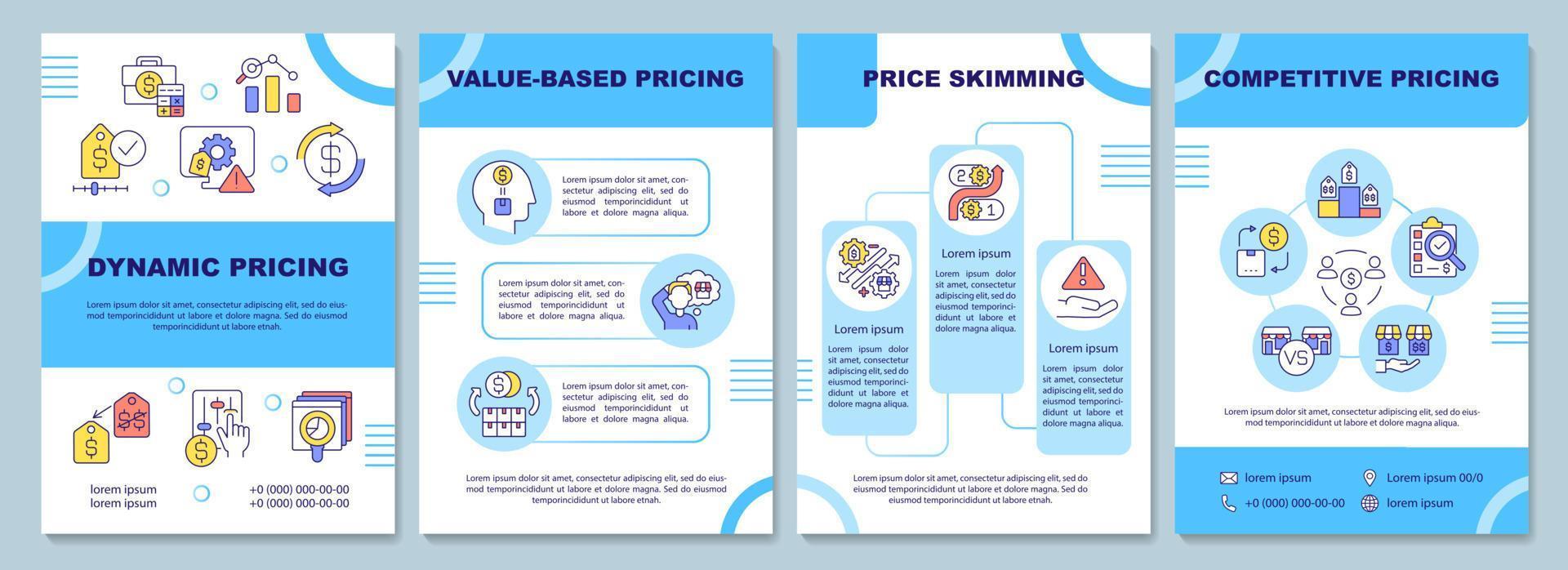 Pricing strategy types brochure template. Dynamic pricing. Booklet print design with linear icons. Vector layouts for presentation, annual reports, ads. Arial-Black, Myriad Pro-Regular fonts used