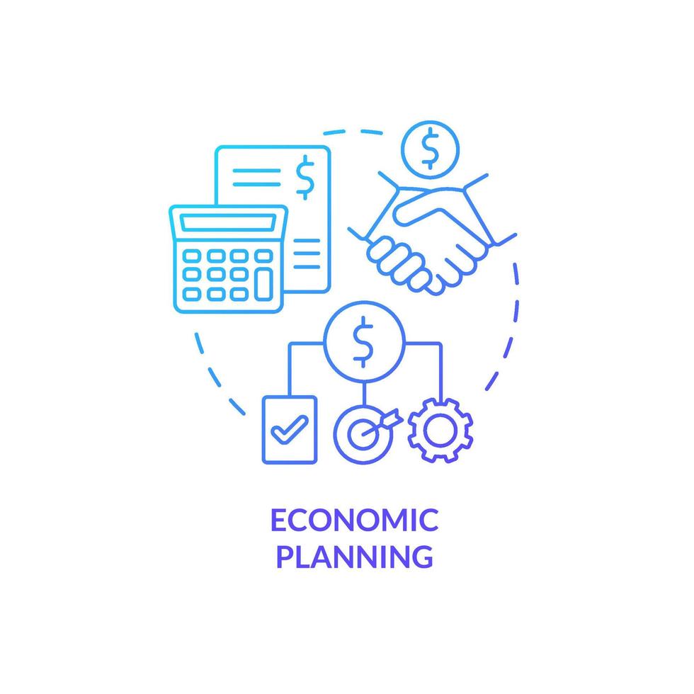 Economic planning blue gradient concept icon. Governmental regulations. Mixed economy features abstract idea thin line illustration. Isolated outline drawing. Myriad Pro-Bold fonts used vector