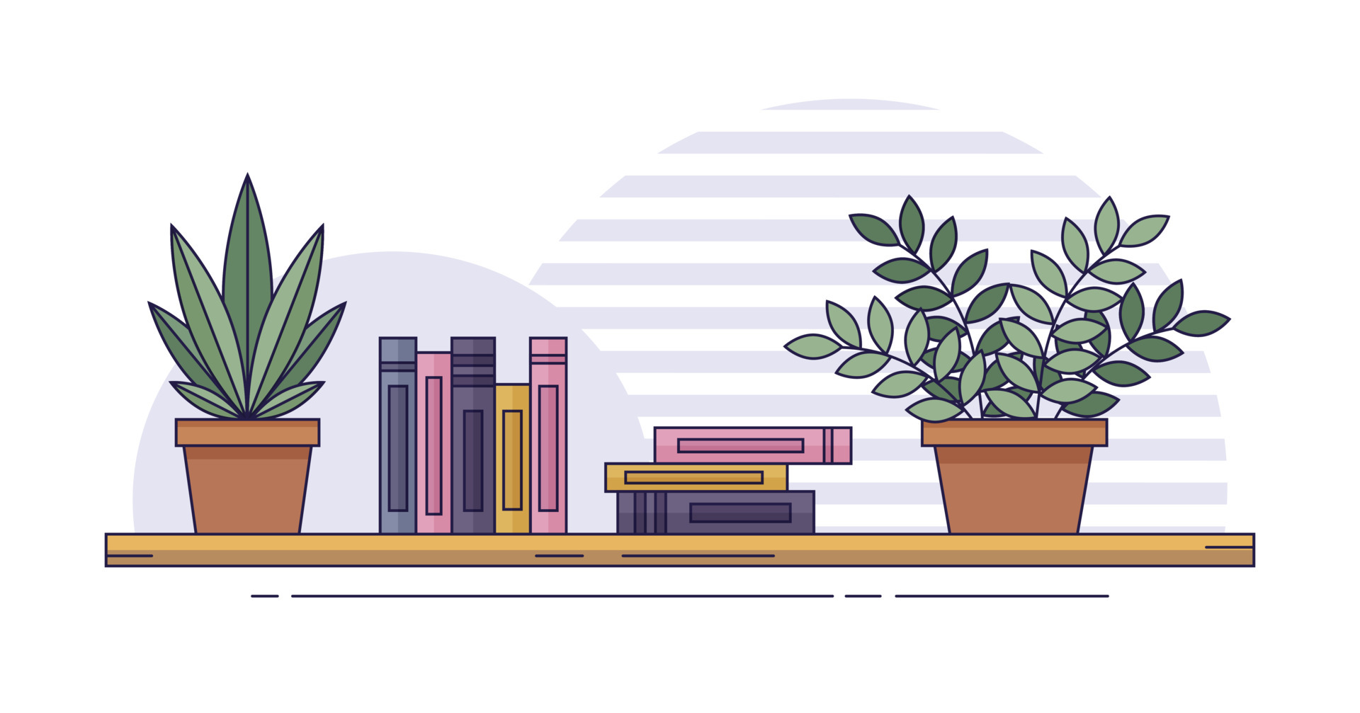 Bookshelf. Shelf for books with plants in pot. Vector illustration in flat style. 5847124 Vector