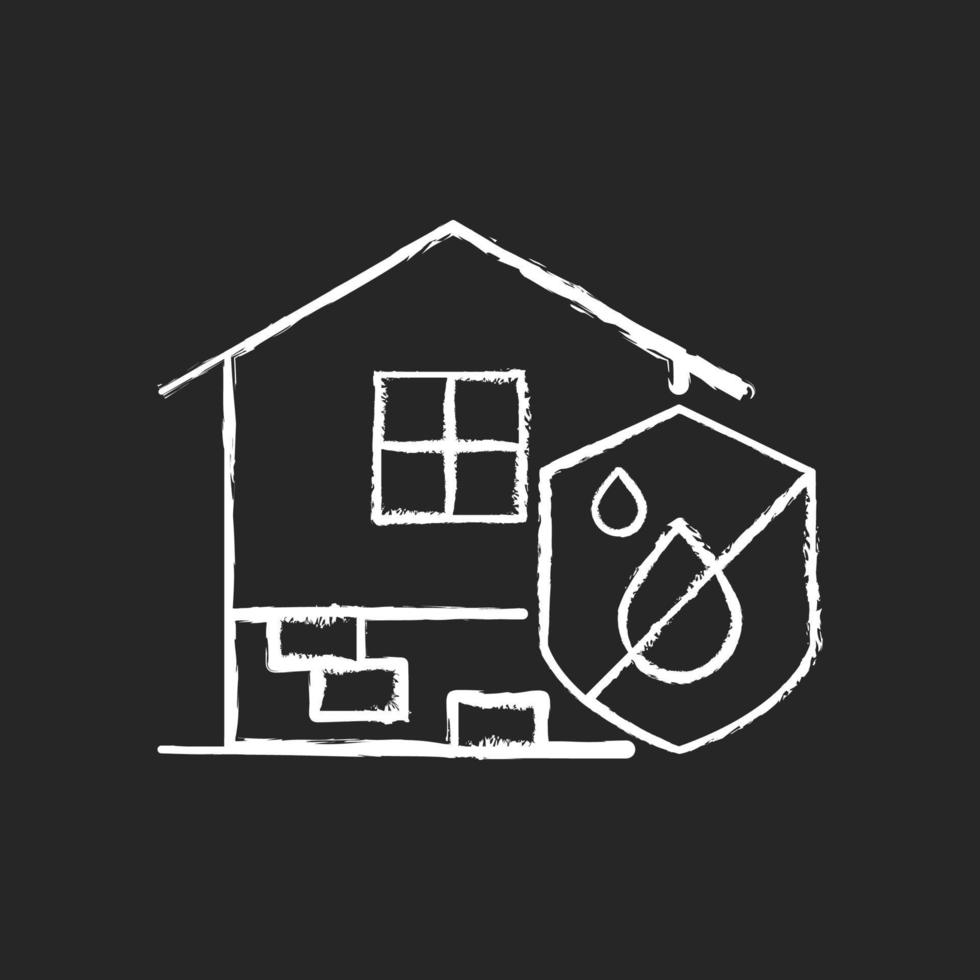 Resistance to dampness chalk white icon on dark background. Damp proofing. Prevent rain penetration. Moisture resistant house. Maintaining structures. Isolated vector chalkboard illustration on black
