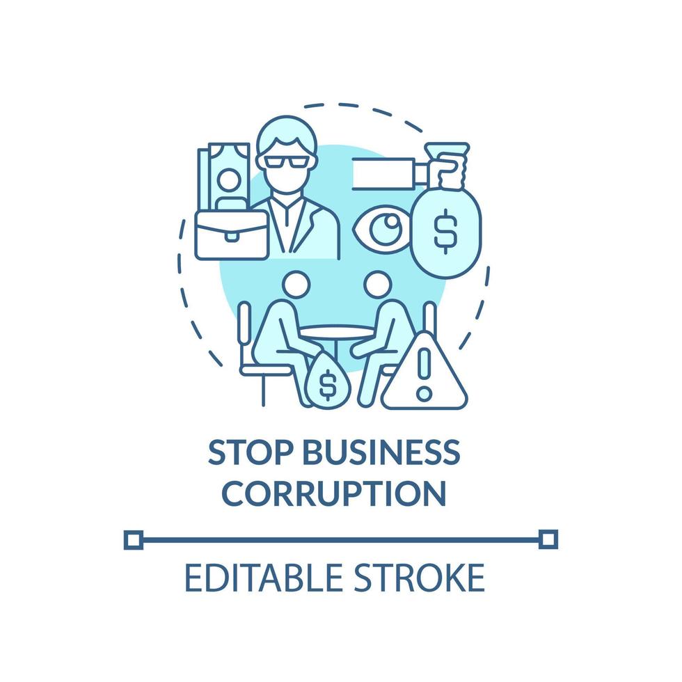 Stop business corruption blue concept icon. Corrupted business abstract idea thin line illustration. Company accused of illegal behaviour. Vector isolated outline color drawing. Editable stroke