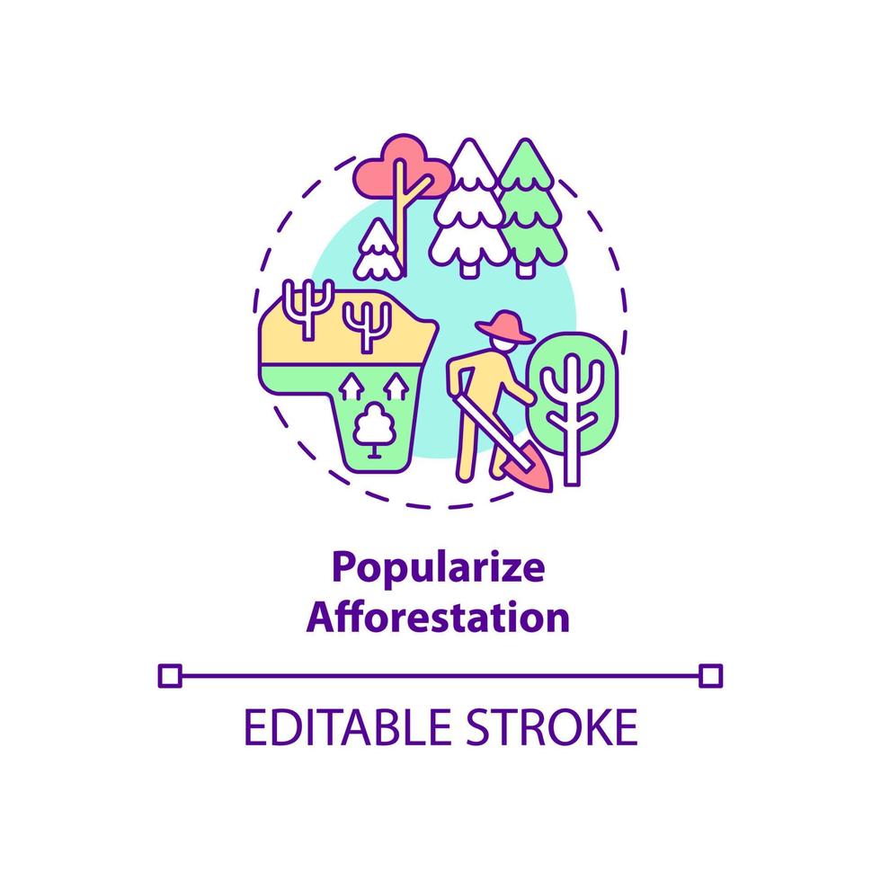 Popularize afforestation concept icon. Common initiative abstract idea thin line illustration. Creating new forest. Promoting reforestation. Vector isolated outline color drawing. Editable stroke