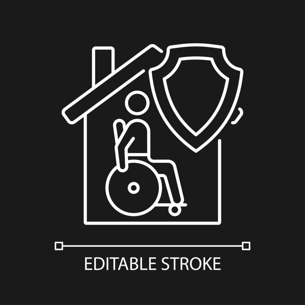 Mortgage disability insurance white linear icon for dark theme. Mortgage payment. Thin line customizable illustration. Isolated vector contour symbol for night mode. Editable stroke. Arial font used