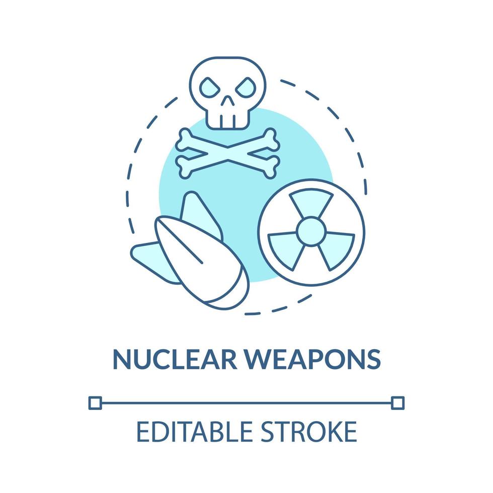 Nuclear weapons blue concept icon. Nuclear energy usage abstract idea thin line illustration. Releasing energy in nucleus. Atomic bomb. Vector isolated outline color drawing. Editable stroke