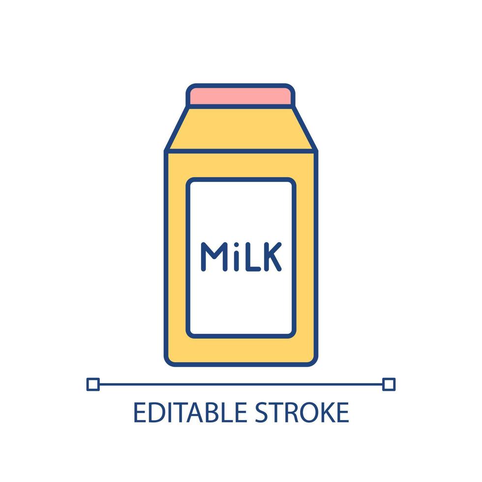 Milk RGB color icon. Dairy product. Lactose drink. Healthy and natural beverage. Rich in protein. Isolated vector illustration. Simple filled line drawing. Editable stroke. Arial font used