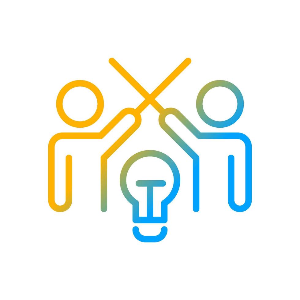 Conflict management gradient linear vector icon. Mediation and negotiation in team. Cooperation woth colleague. Thin line color symbol. Modern style pictogram. Vector isolated outline drawing