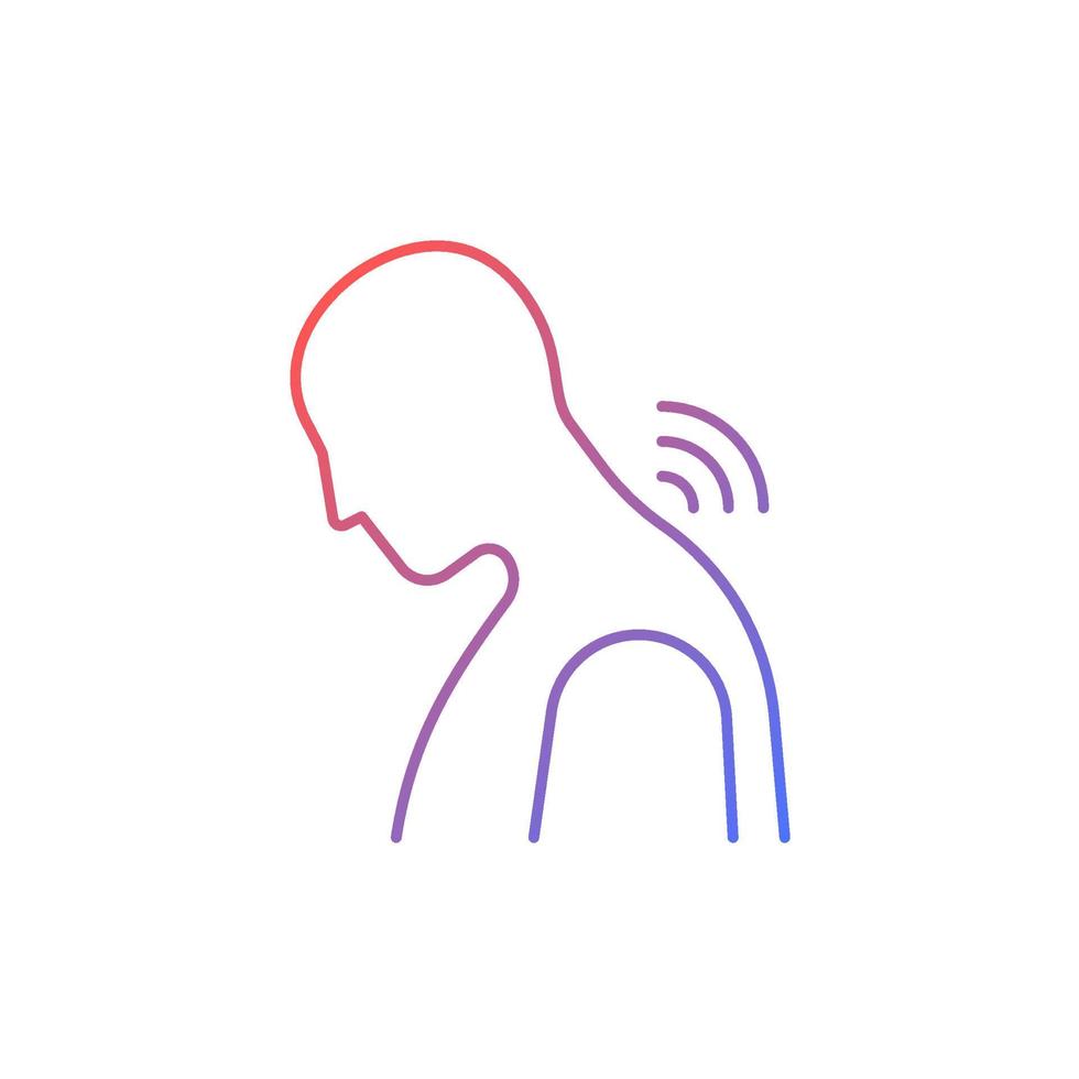 Neck rheumatism gradient linear vector icon. Joints inflammation. Cervical spondylosis. Prolonged hunching. Thin line color symbol. Modern style pictogram. Vector isolated outline drawing