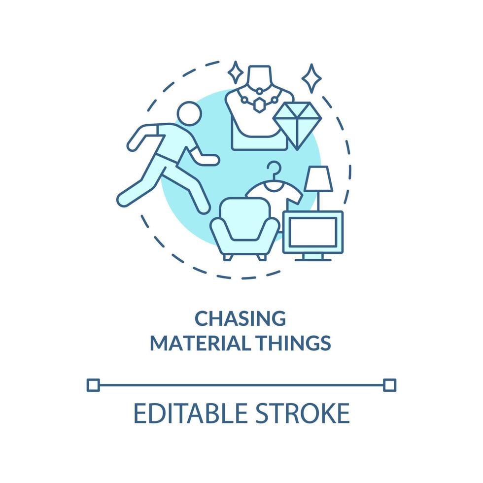 Chasing material things blue concept icon. Unhappiness abstract idea thin line illustration. Pursuit possessions. Happiness mindset obstacle. Vector isolated outline color drawing. Editable stroke