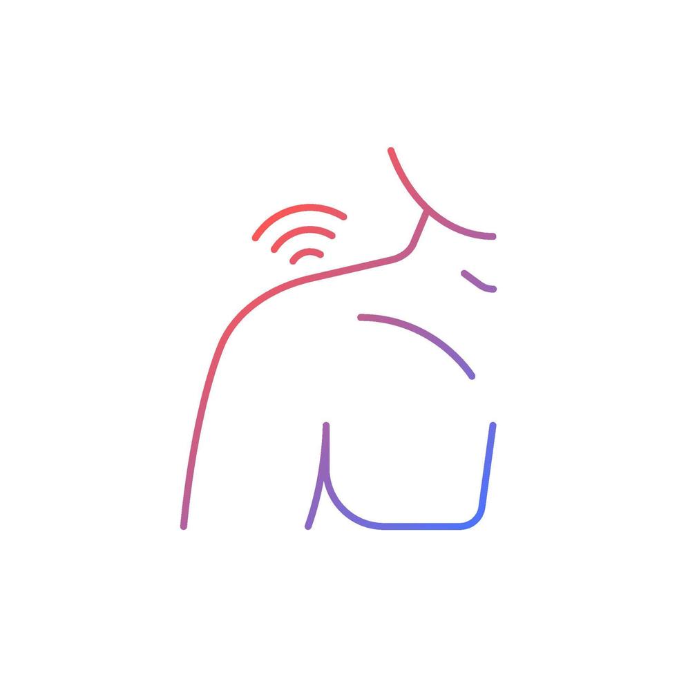 Shoulders rheumatism gradient linear vector icon. Inflammatory process. Shoulder joints deformity. Pain of motion. Thin line color symbol. Modern style pictogram. Vector isolated outline drawing