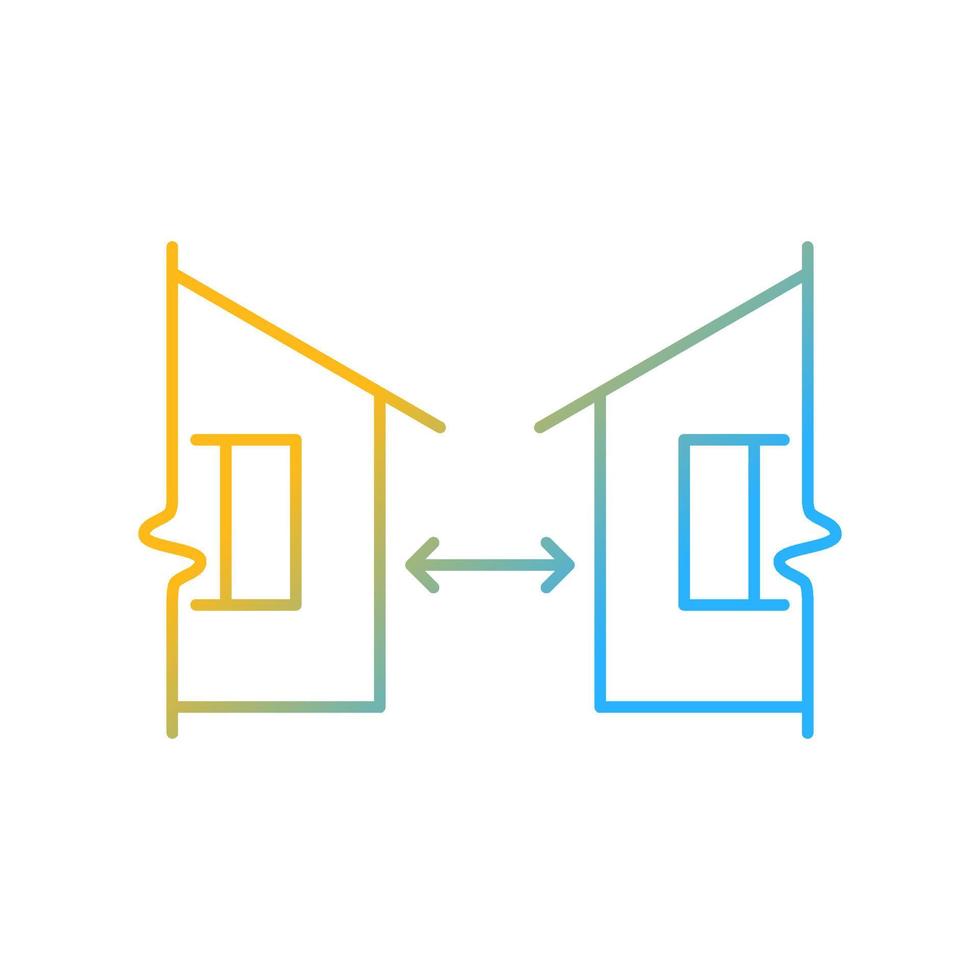Minimum distance between buildings gradient linear vector icon. Regulation for human habitation. Apartment houses. Thin line color symbol. Modern style pictogram. Vector isolated outline drawing
