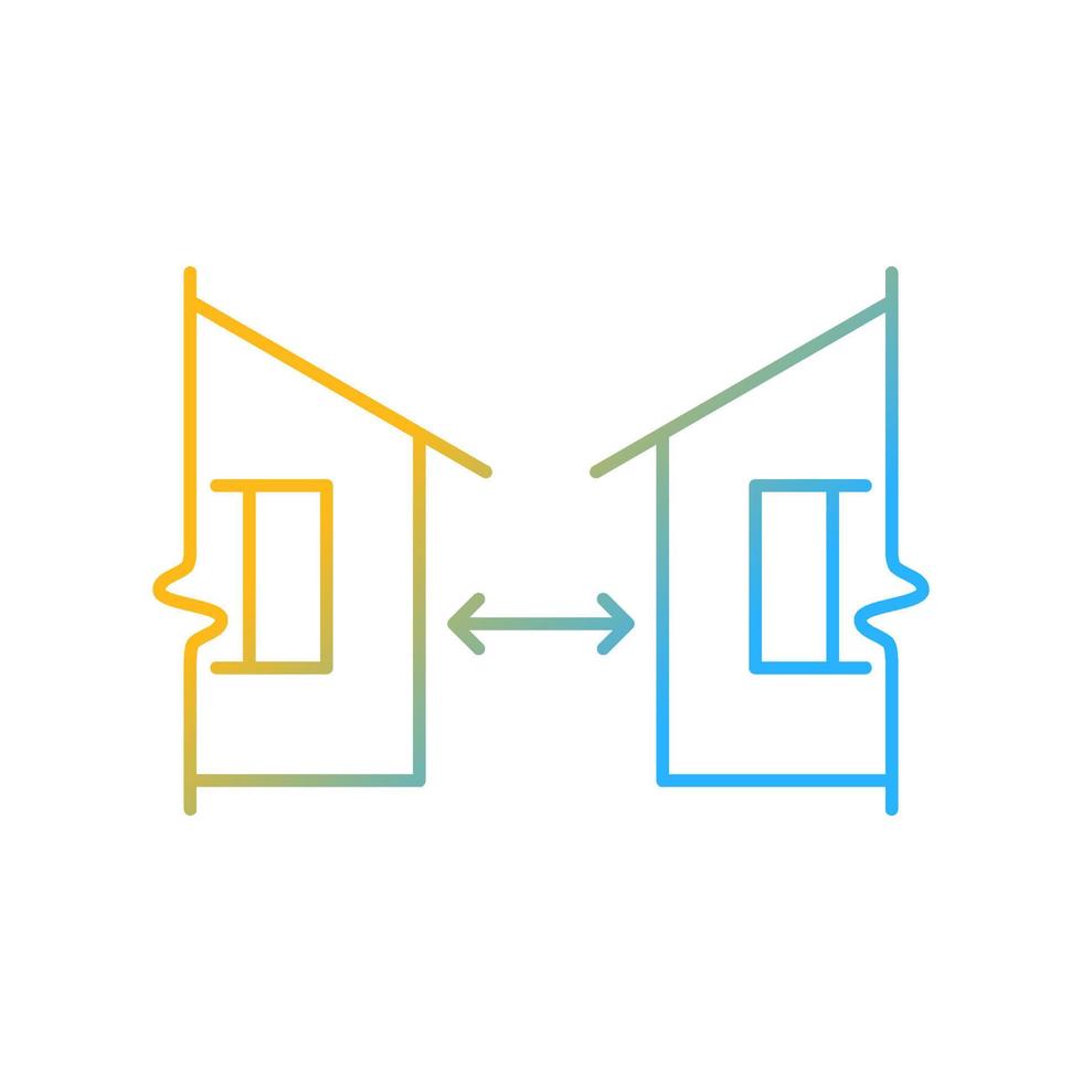 Minimum distance between buildings gradient linear vector icon. Regulation for human habitation. Apartment houses. Thin line color symbol. Modern style pictogram. Vector isolated outline drawing