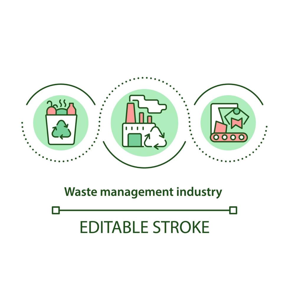 icono del concepto de la industria de gestión de residuos. fábrica de reciclaje de basura. planta de procesamiento de residuos idea abstracta ilustración de línea delgada. dibujo de color de contorno aislado vectorial. trazo editable vector