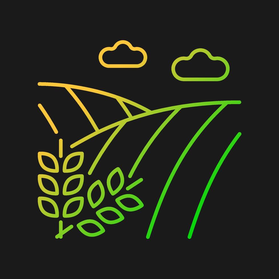 Cropland gradient vector icon for dark theme. Crops production and harvest. Farming and arable land. Agricultural area. Thin line color symbol. Modern style pictogram. Vector isolated outline drawing