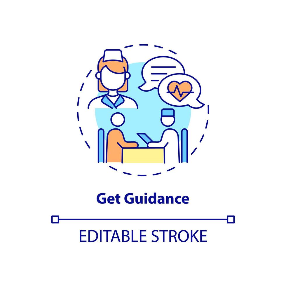 Get guidance concept icon. Annual checkup abstract idea thin line illustration. Personal recommendations and treatment. Doctors advice. Vector isolated outline color drawing. Editable stroke
