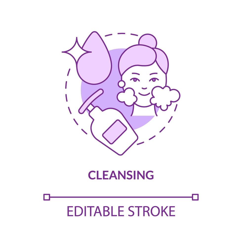 Cleansing purple concept icon. Beauty and healthcare. Skincare routine abstract idea thin line illustration. Isolated outline drawing. Editable stroke. Roboto-Medium, Myriad Pro-Bold fonts used vector