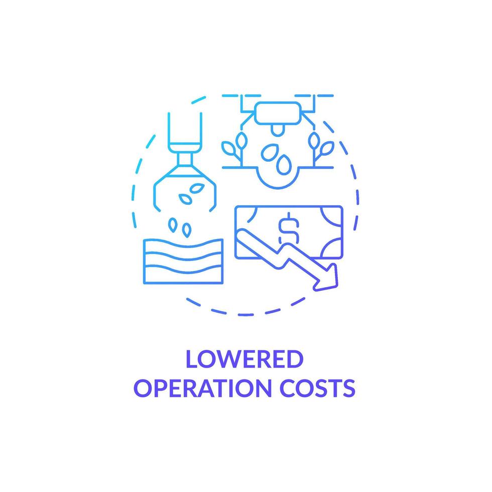 Lowered operation costs blue gradient concept icon. Maintaining revenue abstract idea thin line illustration. Operating expenses. Isolated outline drawing. Roboto-Medium, Myriad Pro-Bold fonts used vector