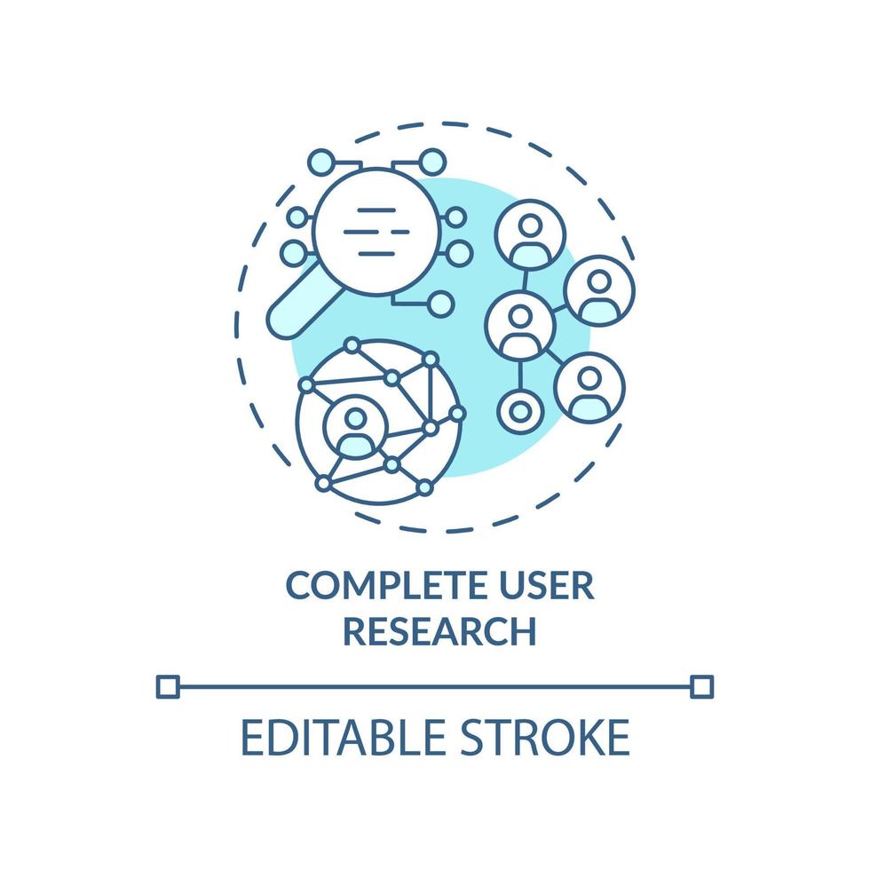 icono de concepto turquesa de investigación de usuario completo. evaluar los comportamientos de los usuarios idea abstracta ilustración de línea delgada. dibujo de contorno aislado. trazo editable. roboto-medium, innumerables fuentes pro-bold utilizadas vector