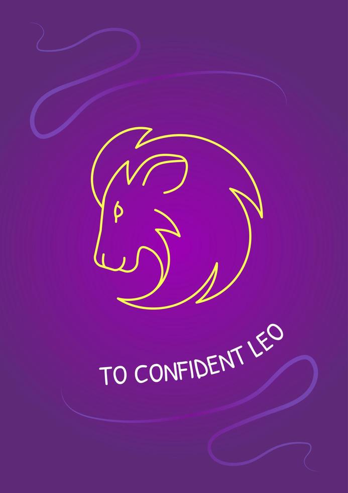 Greetings to confident leo postcard with linear glyph icon. Greeting card with decorative vector design. Simple style poster with creative lineart illustration. Flyer with holiday wish