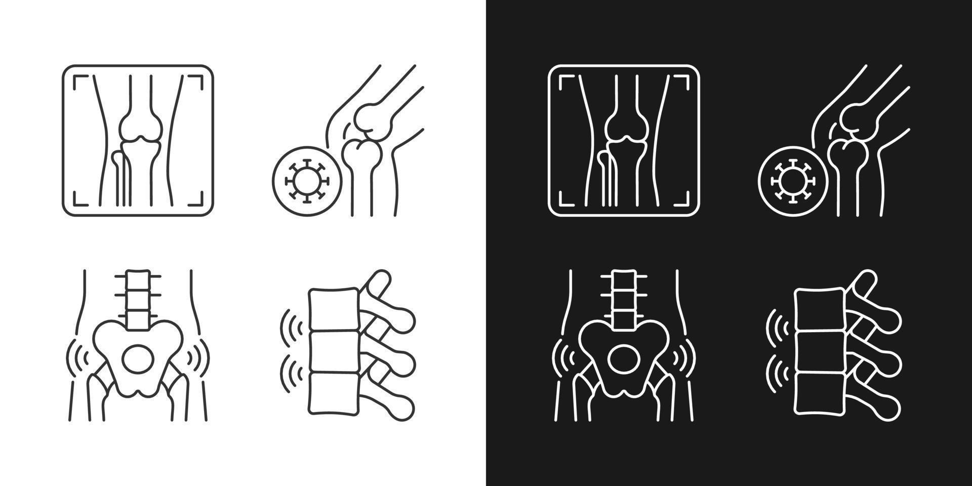 Extreme aching in bones linear icons set for dark and light mode. Arthritis x ray. Infectious joint disease. Customizable thin line symbols. Isolated vector outline illustrations. Editable stroke