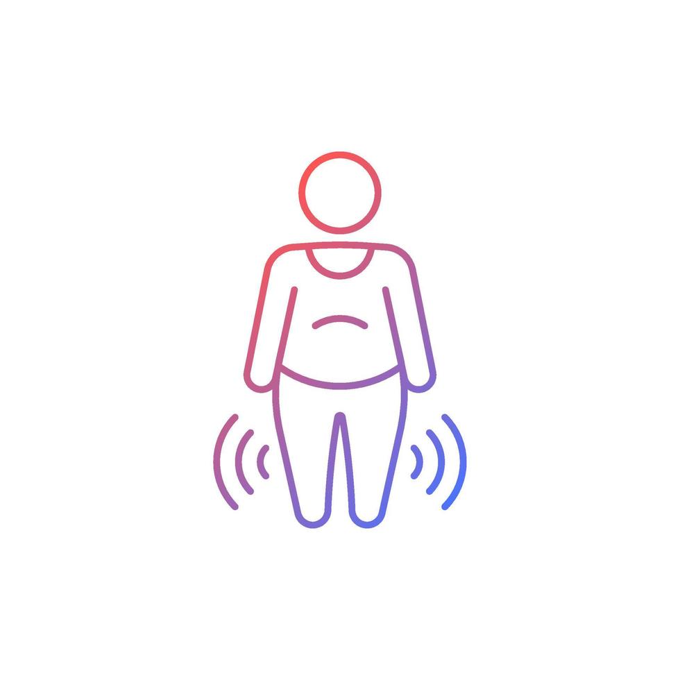 Risk factor linked to obesity gradient linear vector icon. Increasing risk of osteoarthritis. Joint degeneration. Thin line color symbol. Modern style pictogram. Vector isolated outline drawing