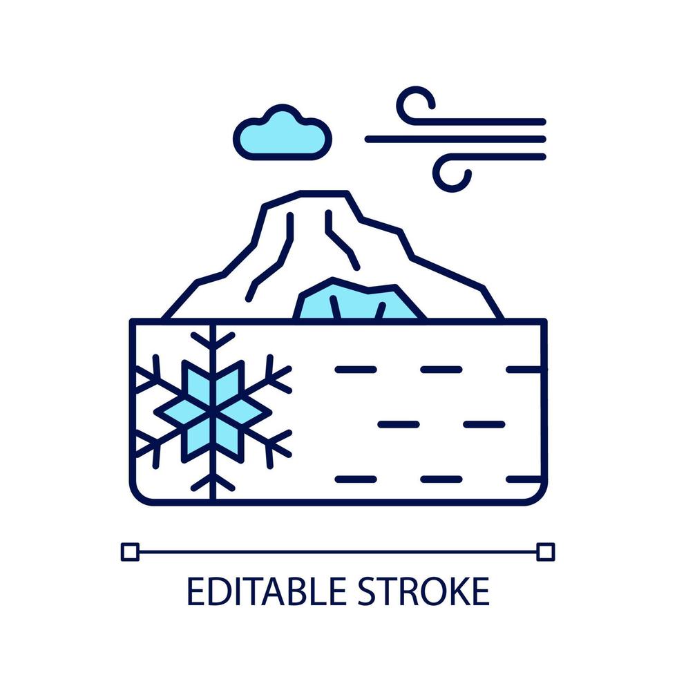 Perennial ice RGB color icon. Ice and snow layers covering ground. Multi-year polar glaciers. Arctic sea region. Cold climate. Isolated vector illustration. Simple filled line drawing. Editable stroke