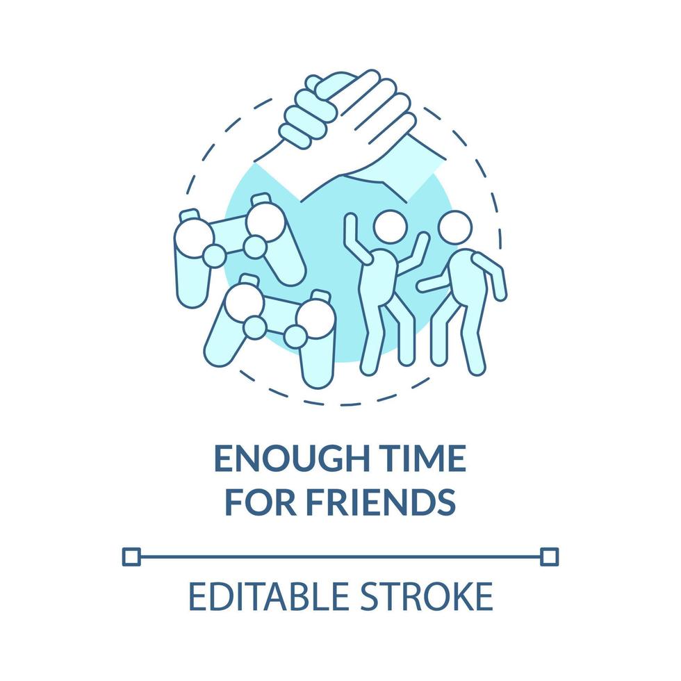 Enough time for friends turquoise concept icon. Rest and having fun abstract idea thin line illustration. Isolated outline drawing. Editable stroke. Roboto-Medium, Myriad Pro-Bold fonts used vector