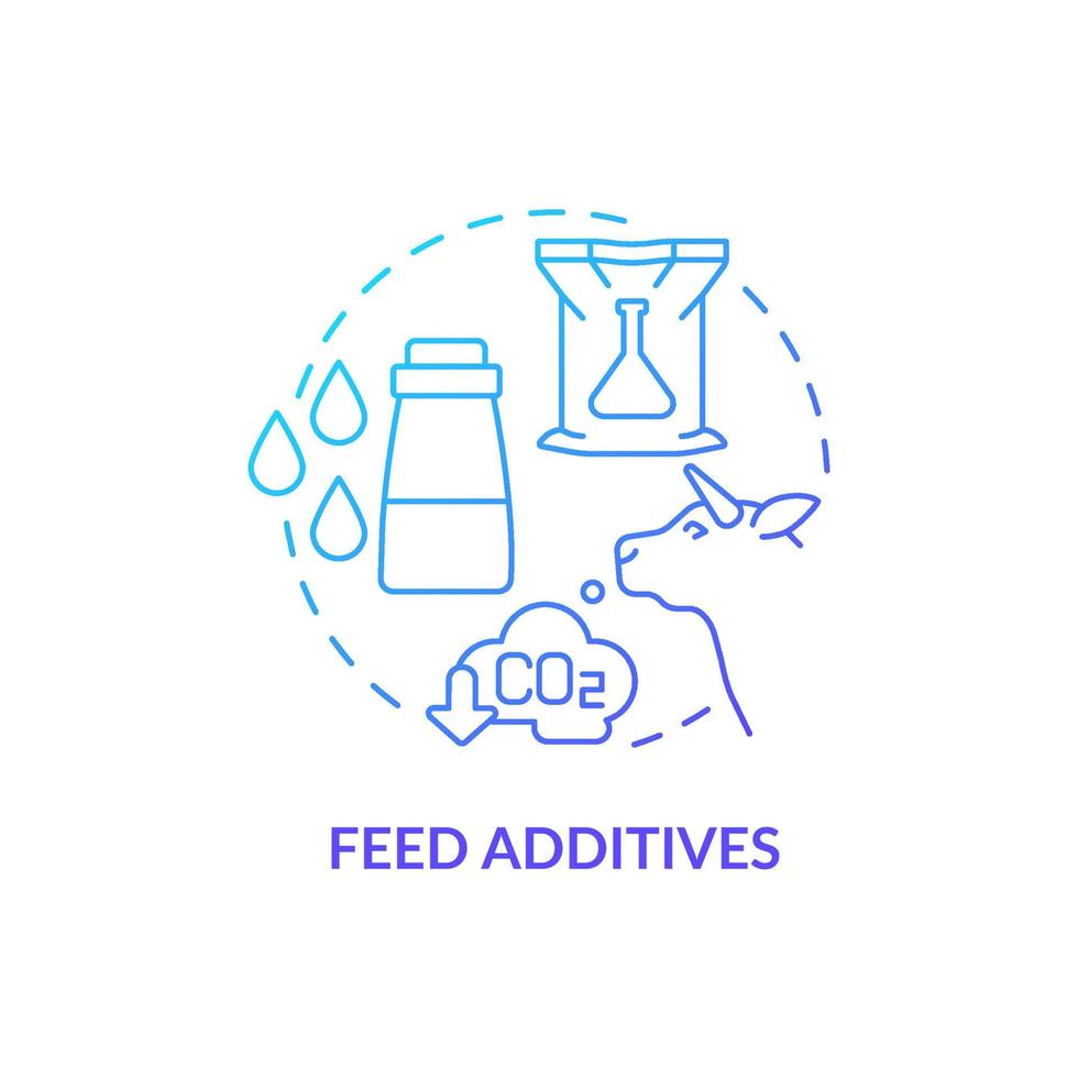 Feed additives blue gradient concept icon. Reducing methane emissions in livestock abstract idea thin line illustration. Isolated outline drawing. Roboto-Medium, Myriad Pro-Bold fonts used vector