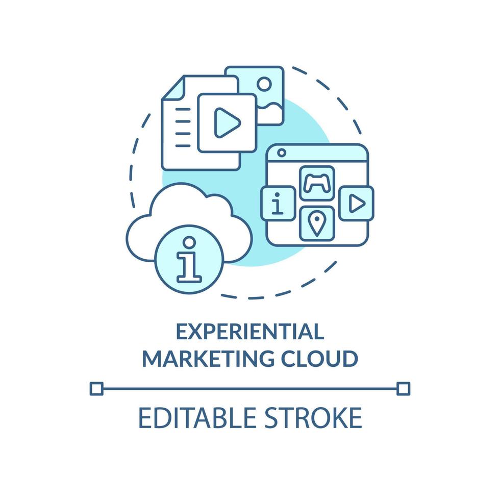Experiential marketing cloud turquoise concept icon. Online business promotion abstract idea thin line illustration. Isolated outline drawing. Editable stroke. Arial, Myriad Pro-Bold fonts used vector
