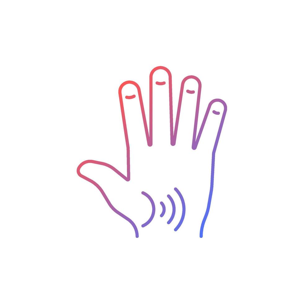 Thumb arthritis gradient linear vector icon. Degenerative changes. Osteoarthritis in thumb. Enlarged joint. Thin line color symbol. Modern style pictogram. Vector isolated outline drawing