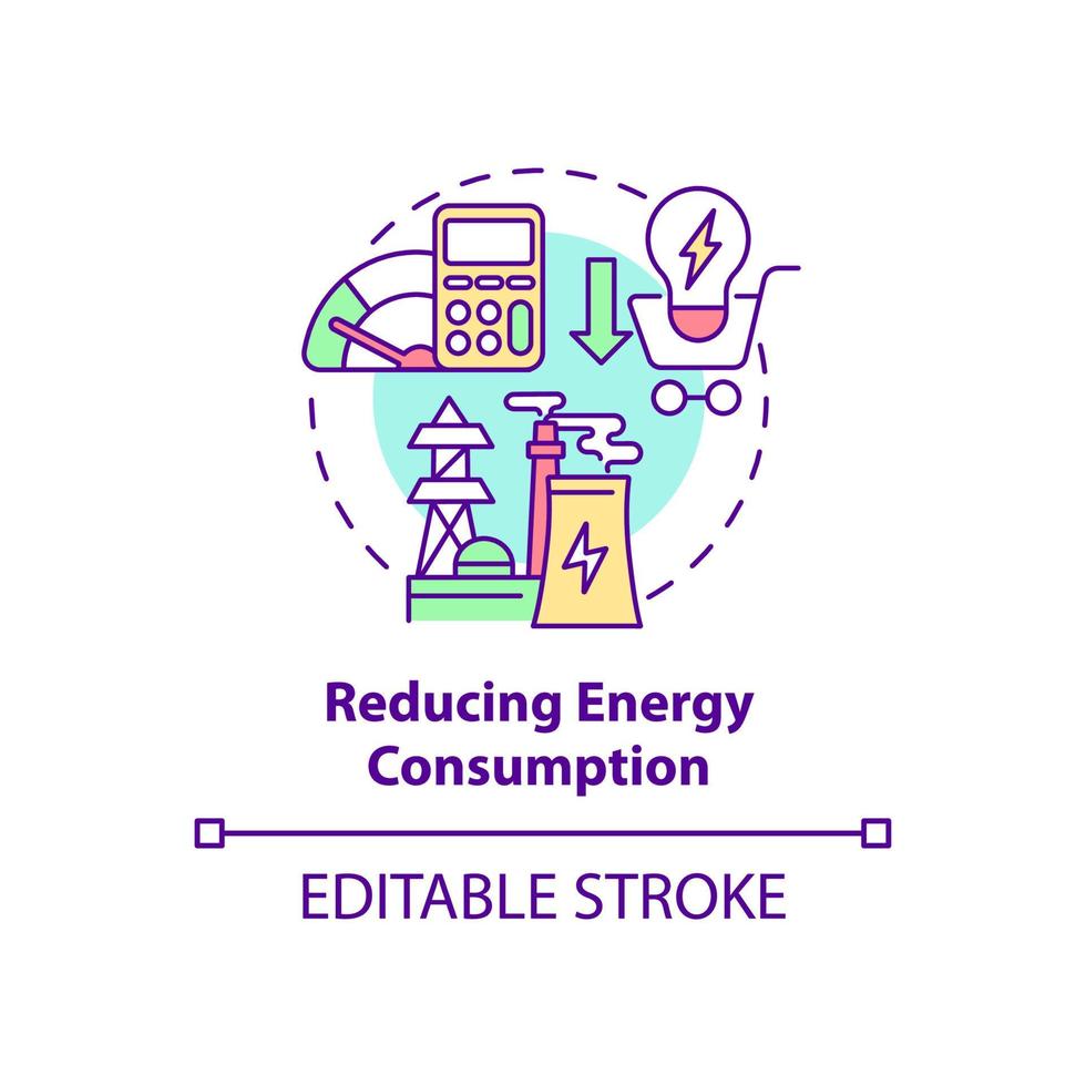 Reducing energy consumption concept icon. Common initiative abstract idea thin line illustration. Lowering carbon emissions. Energy conservation. Vector isolated outline color drawing. Editable stroke