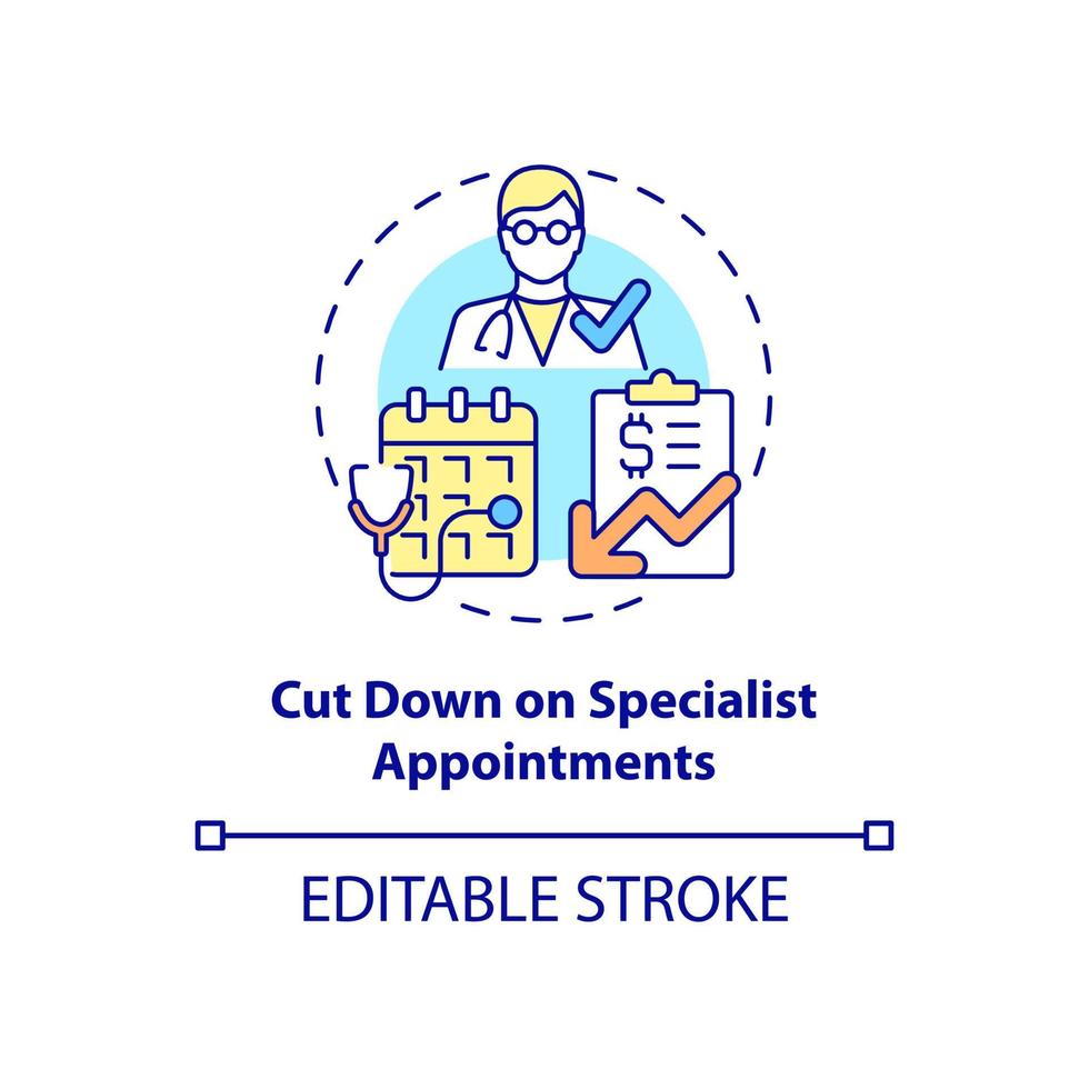 Cut down on specialist appointments concept icon. Annual checkup abstract idea thin line illustration. Visit physician instead of specialist. Vector isolated outline color drawing. Editable stroke