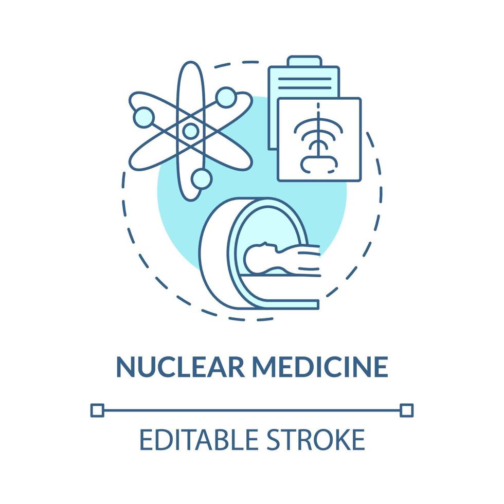 Nuclear medicine blue concept icon. Nuclear energy usage abstract idea thin line illustration. Chest x-ray and CT scanner. Radioactive materials. Vector isolated outline color drawing. Editable stroke