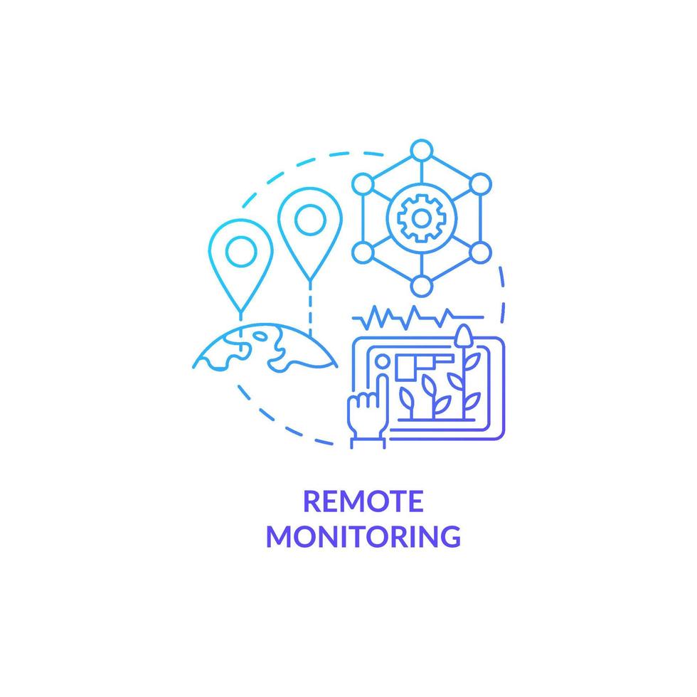 Remote monitoring blue gradient concept icon. Controlling moisture level and soil health abstract idea thin line illustration. Isolated outline drawing. Roboto-Medium, Myriad Pro-Bold fonts used vector