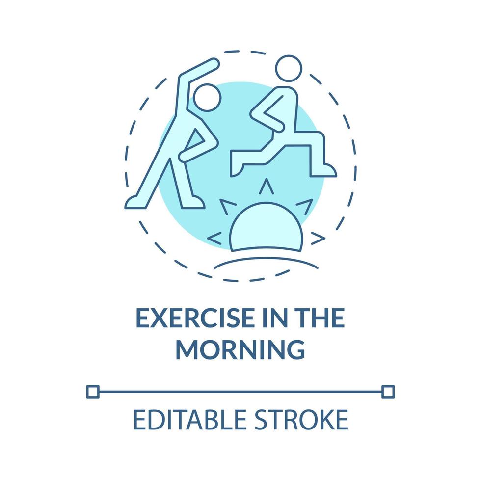 Exercise in morning turquoise concept icon. Workout for healthy lifestyle abstract idea thin line illustration. Isolated outline drawing. Editable stroke. Roboto-Medium, Myriad Pro-Bold fonts used vector
