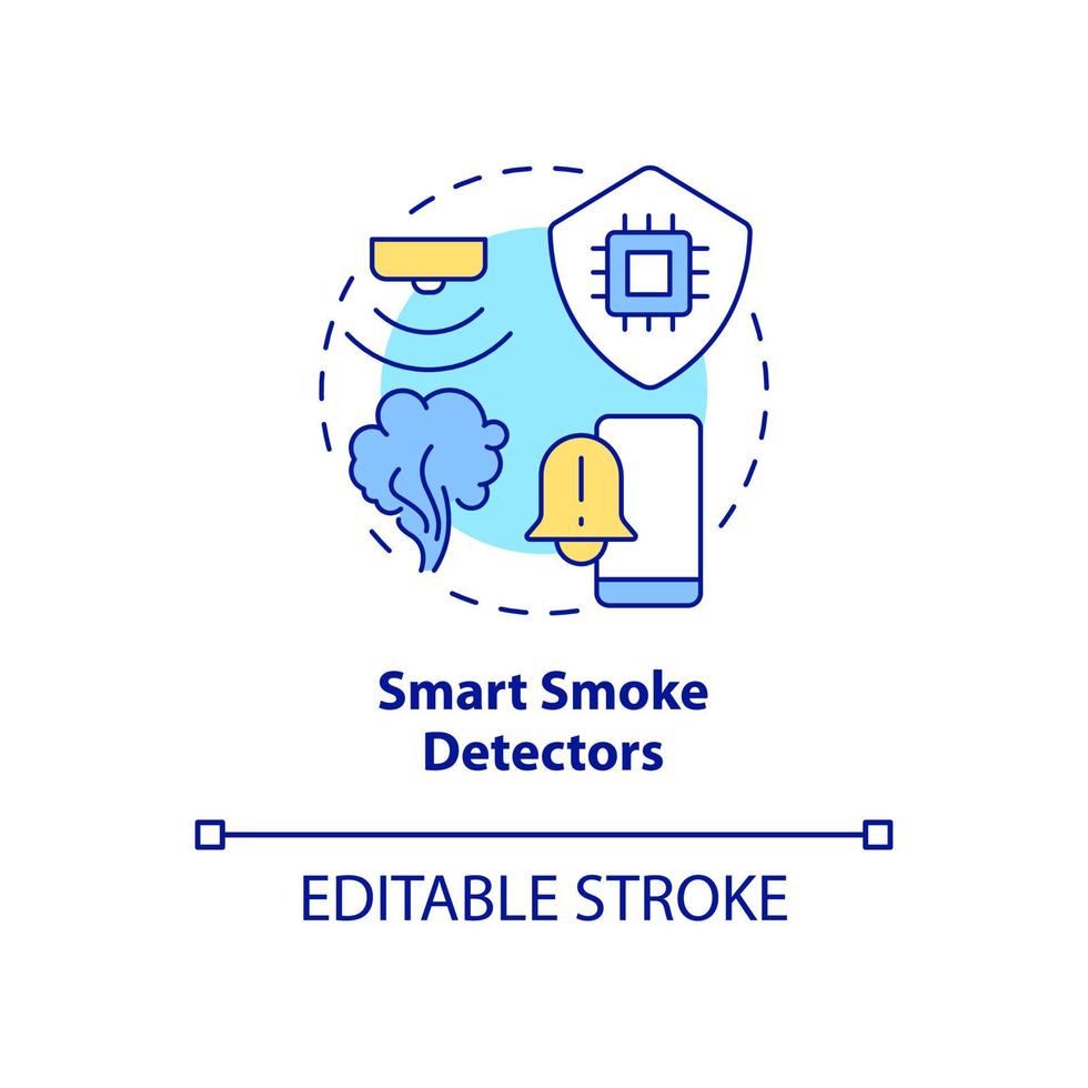 Smart smoke detectors concept icon. Home automation product abstract idea thin line illustration. Push notifications. Isolated outline drawing. Editable stroke. Arial, Myriad Pro-Bold fonts used vector