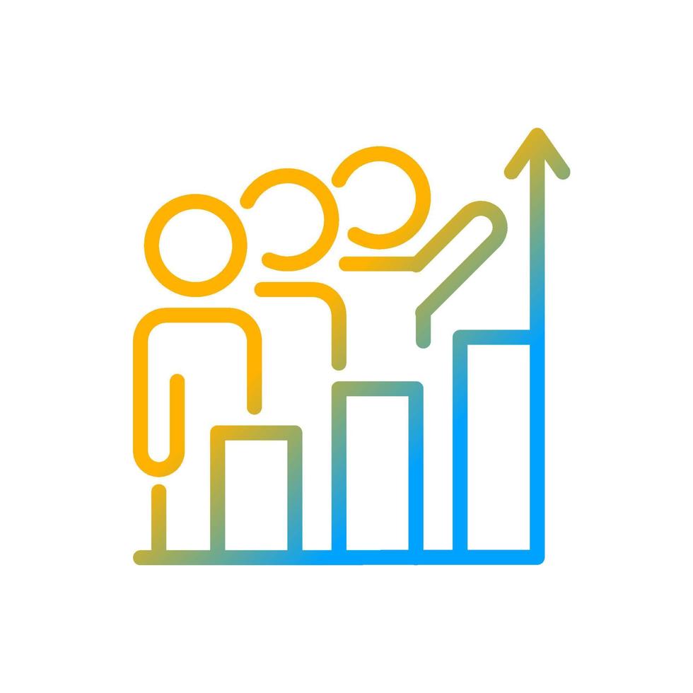 Progress monitoring gradient linear vector icon. Investment in growth. Collaborative process for work project. Thin line color symbol. Modern style pictogram. Vector isolated outline drawing