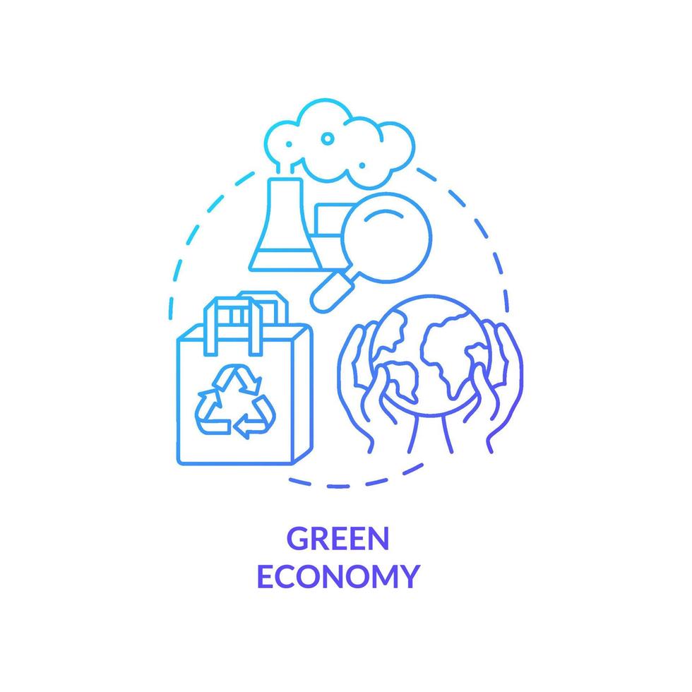 Green economy blue gradient concept icon. Reduce environmental damage. Nature preservation. Economy models abstract idea thin line illustration. Isolated outline drawing. Myriad Pro-Bold fonts used vector