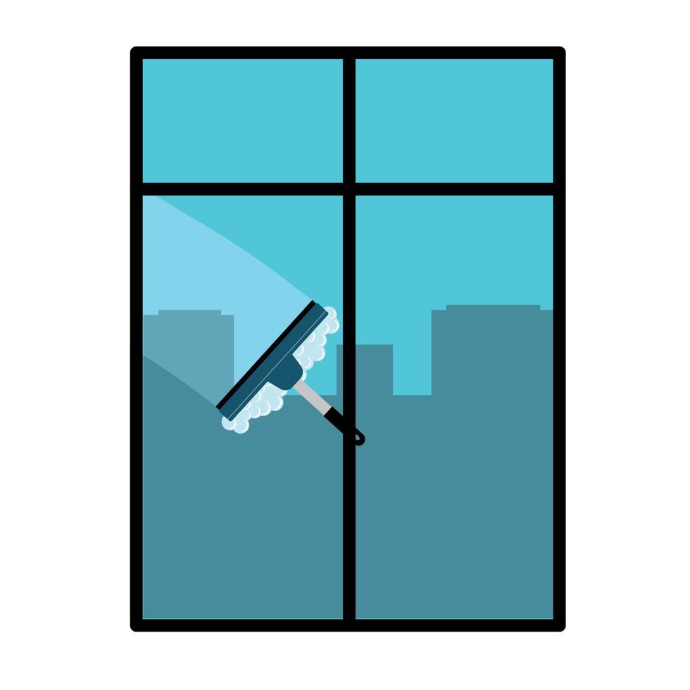 Window cleaning. Glass scraper glides over the glass, making it clean. vector