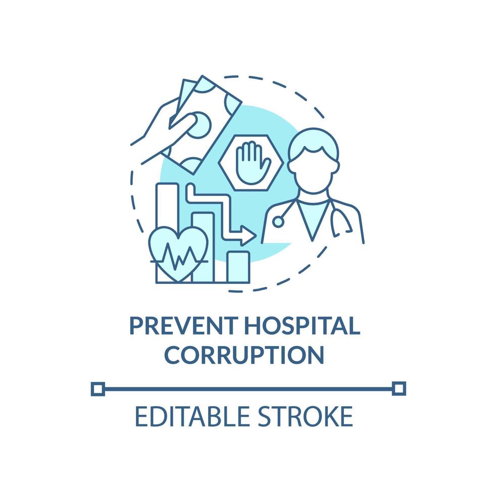 prevenir la corrupción del hospital icono de concepto azul. pago informal en el cuidado de la salud idea abstracta ilustración de línea delgada. problemas de salud pública y privada. dibujo de color de contorno aislado vectorial. trazo editable vector