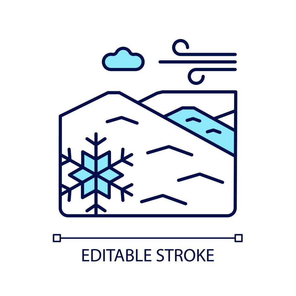 Cold desert RGB color icon. Polar desert. Snow and ice covered large plain area. Low temperature region. Arctic land type. Isolated vector illustration. Simple filled line drawing. Editable stroke