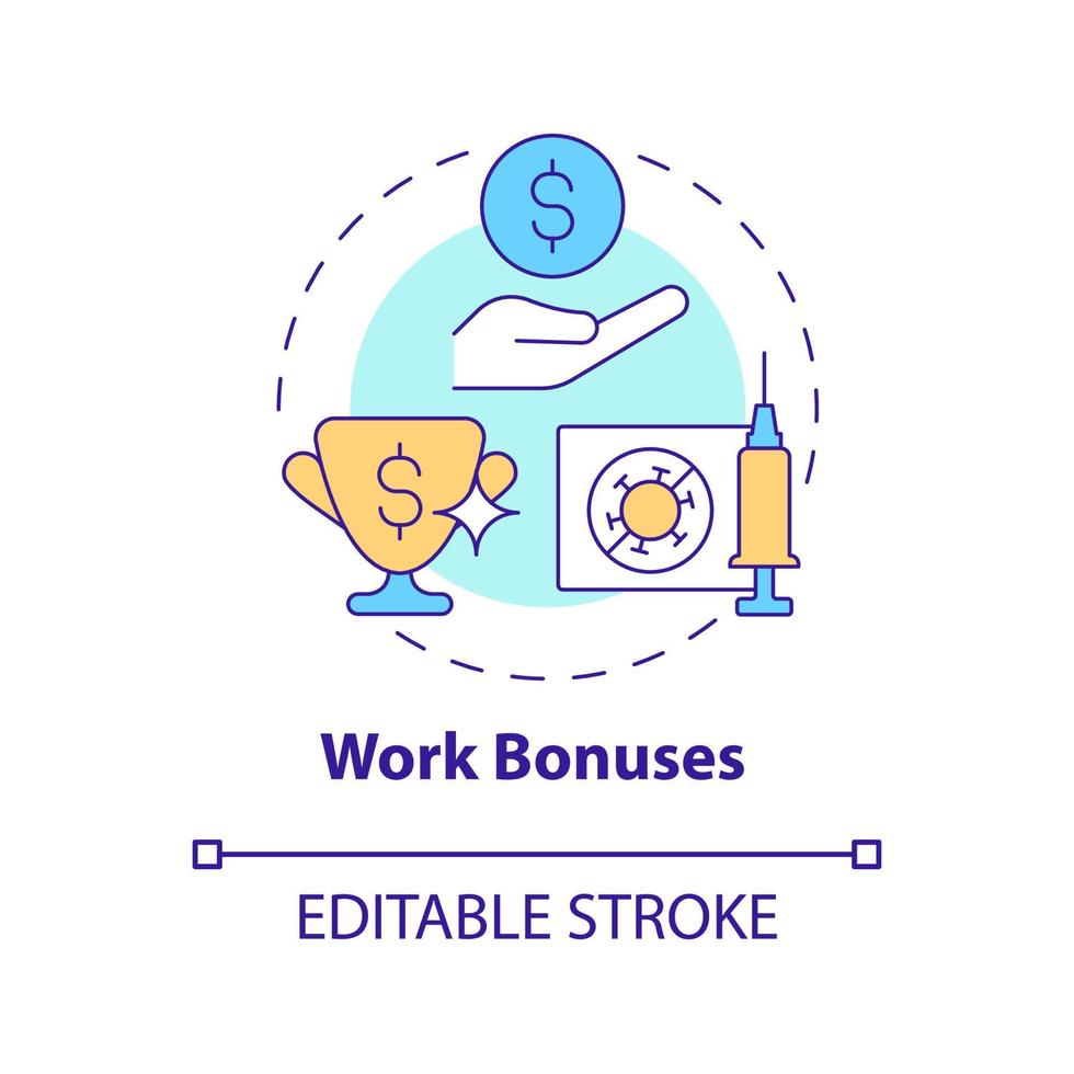 Work bonuses concept icon. Vaccination rewards abstract idea thin line illustration. Paid time off. Cash bonuses. Handling employee health. Vector isolated outline color drawing. Editable stroke