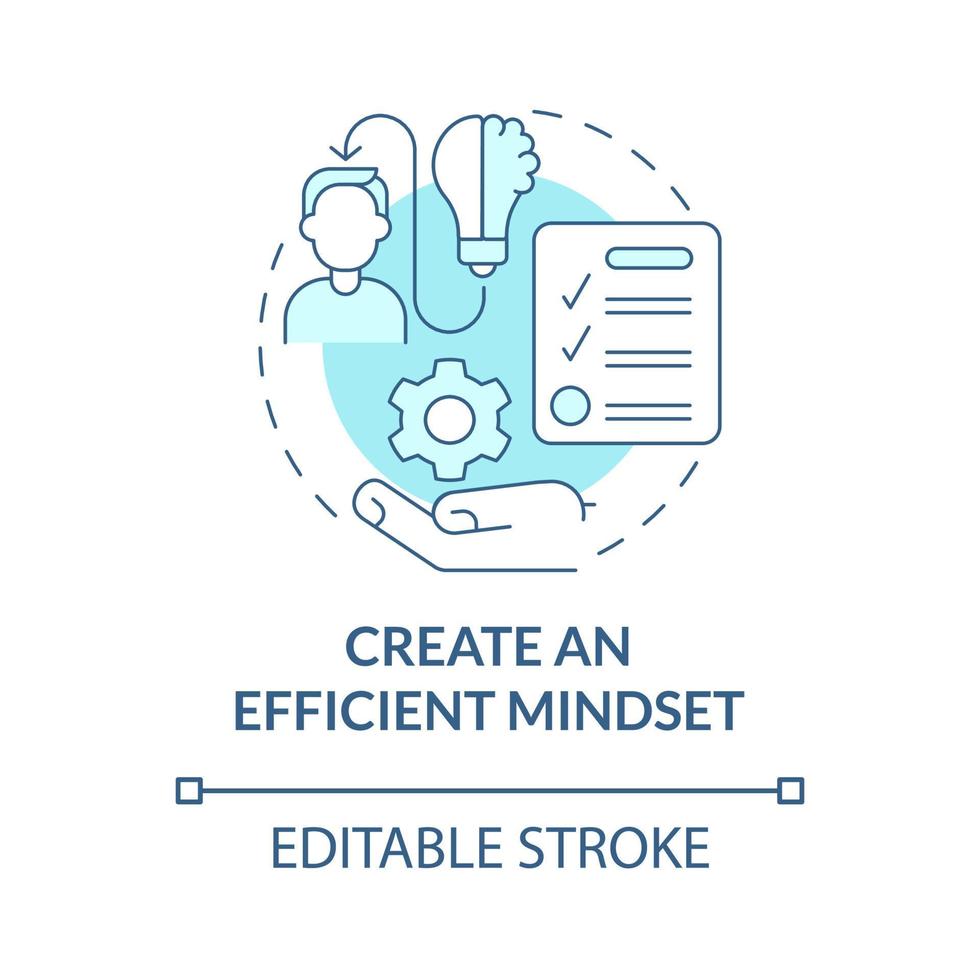 Create an efficient mindset turquoise concept icon. Balanced life abstract idea thin line illustration. Isolated outline drawing. Editable stroke. Roboto-Medium, Myriad Pro-Bold fonts used vector