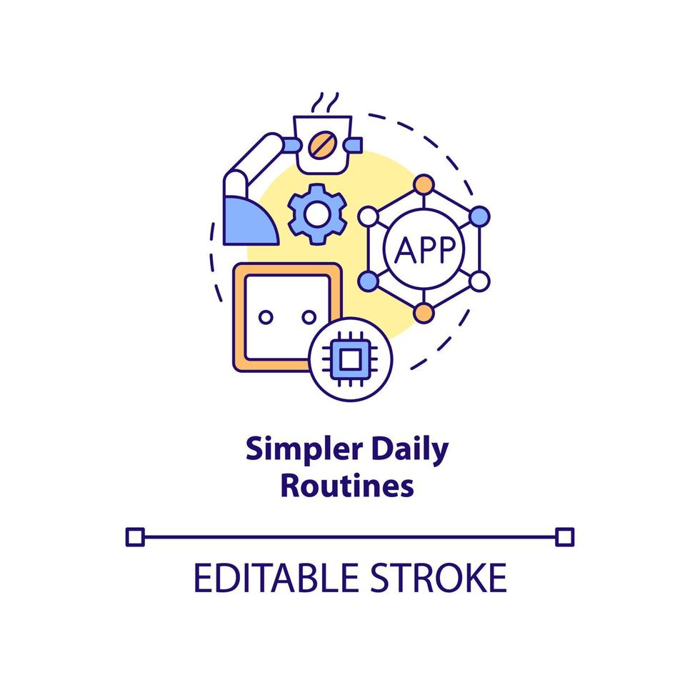 Simpler daily routines concept icon. Smart technology for older adults abstract idea thin line illustration. Isolated outline drawing. Editable stroke. Arial, Myriad Pro-Bold fonts used vector