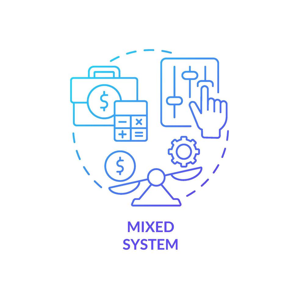Mixed system blue gradient concept icon. Public and private sectors. Economic systems types abstract idea thin line illustration. Isolated outline drawing. Myriad Pro-Bold fonts used vector
