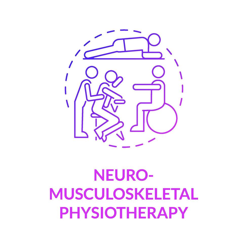 Neuro musculoskeletal physiotherapy gradient purple concept icon. Physical rehabilitation. Therapist treatment abstract idea thin line illustration. Vector isolated outline color drawing